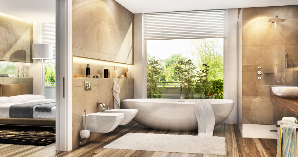 Eco-conscious bathroom design with reclaimed wood vanity and low-flow toilet, , illuminated by natural light from a skylight.